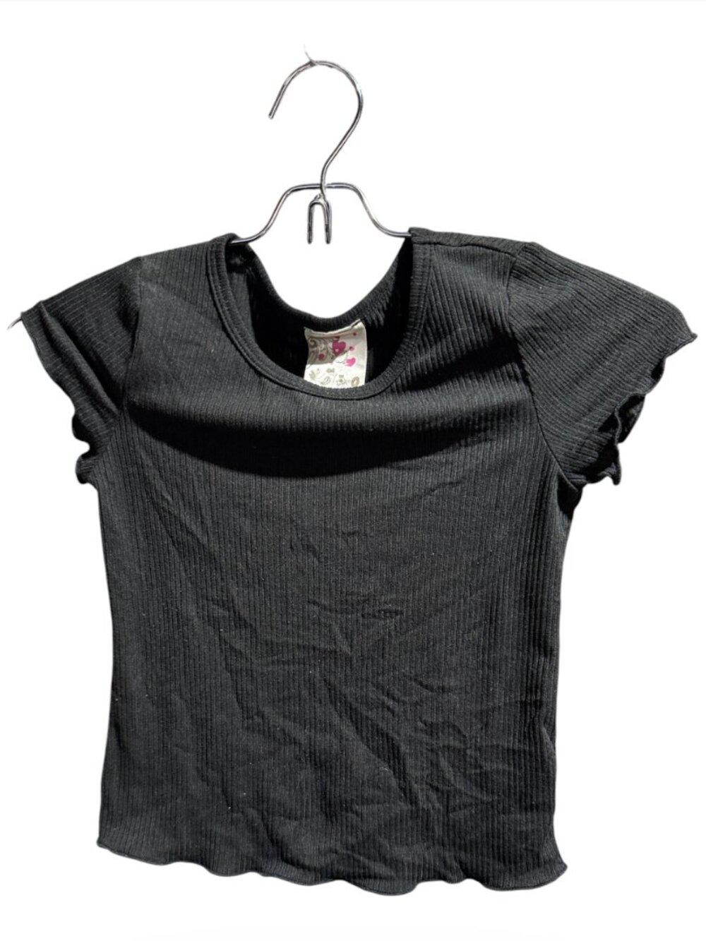 Jenna And Jessie USA Size 8 Girl's Short Sleeved Ribbed Black Shirt